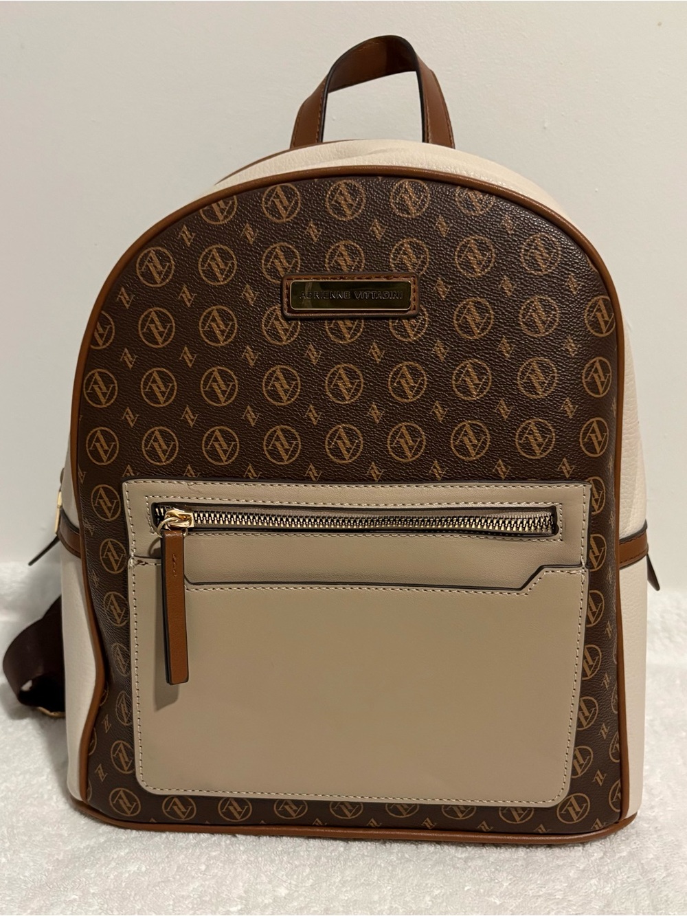 Adrienne Vittadini Brown & Cream Logo Mini Backpack
